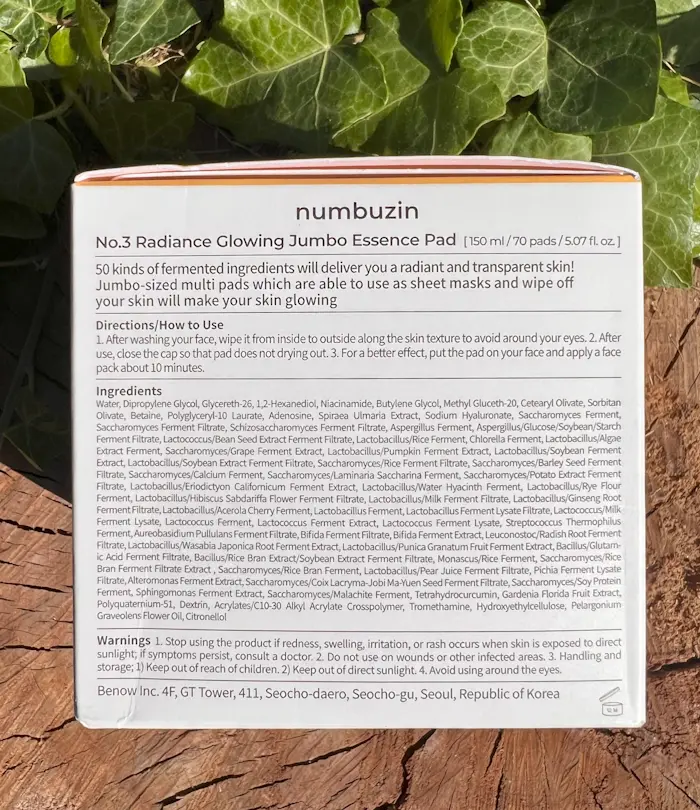 Numbuzin No.3 Radiance Glowing Jumbo Essence Pad Ingredients