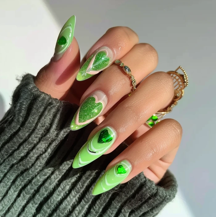 Emerald Heartbeat for St. Patrick's Day Nails